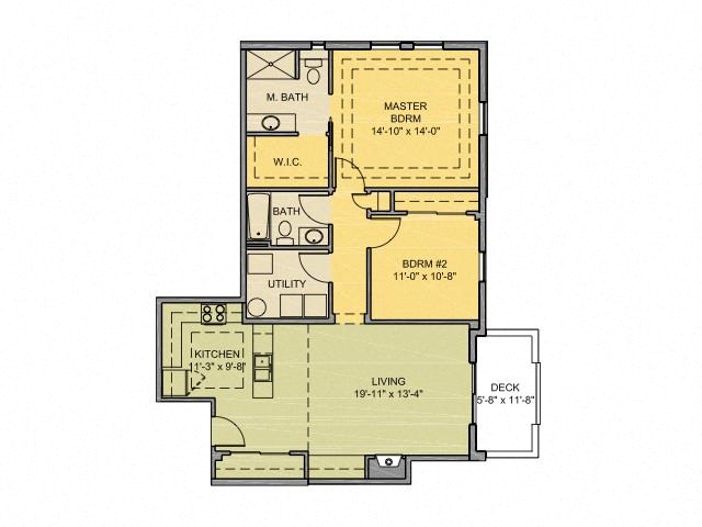 Floor plan for 2 beds, 2 baths, 1168 sqft