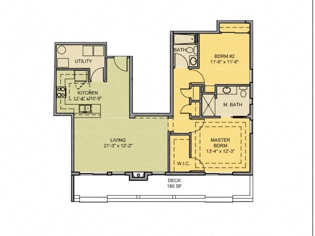 Floor plan for 2 beds, 2 baths, 1156 sqft