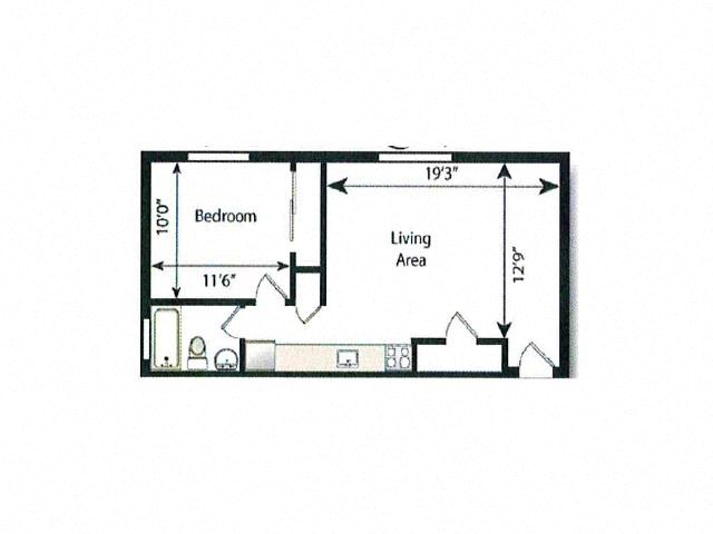 Floor plan for 1 bed, 1 bath, 550 sqft