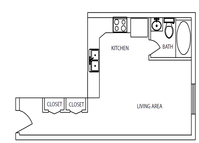 Floor plan for studio, 1 bath, 324 sqft