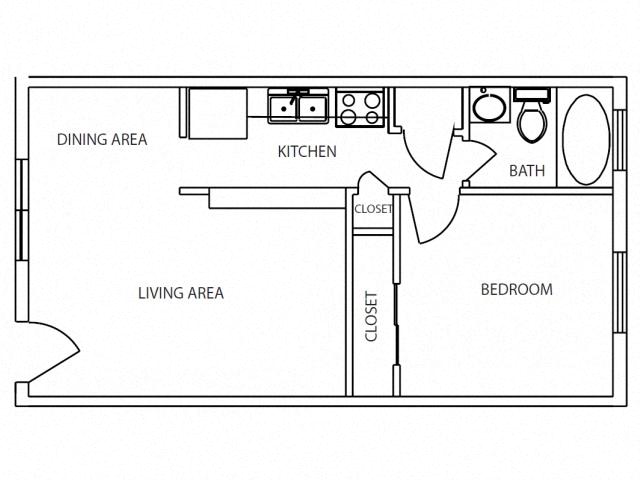 Floor plan for 1 bed, 1 bath, 461 sqft