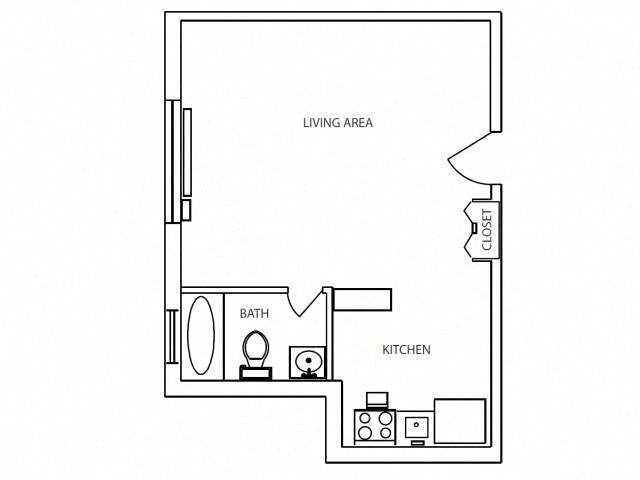 Floor plan for studio, 1 bath, 420 sqft