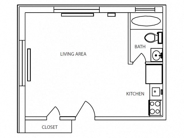 Floor plan for studio, 1 bath, 380 sqft