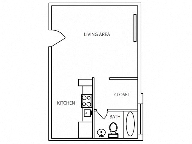 Floor plan for studio, 1 bath, 382 sqft