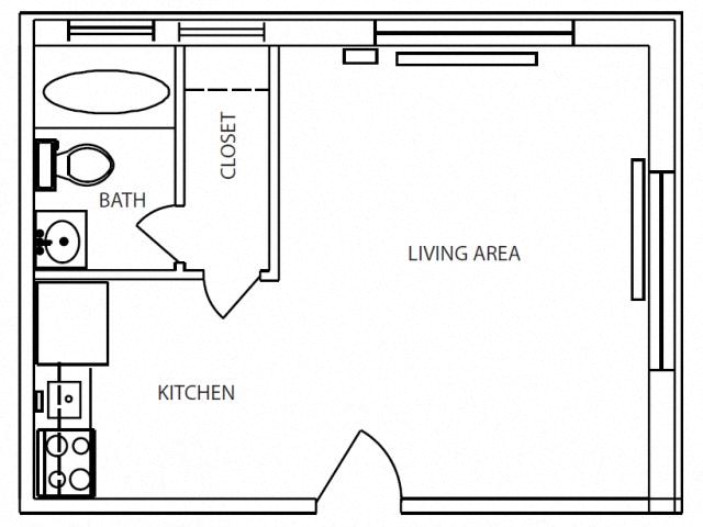 Floor plan for studio, 1 bath, 363 sqft