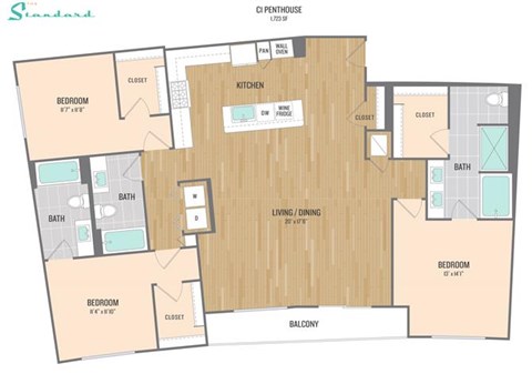 Floor plan for 3 beds, 3 baths