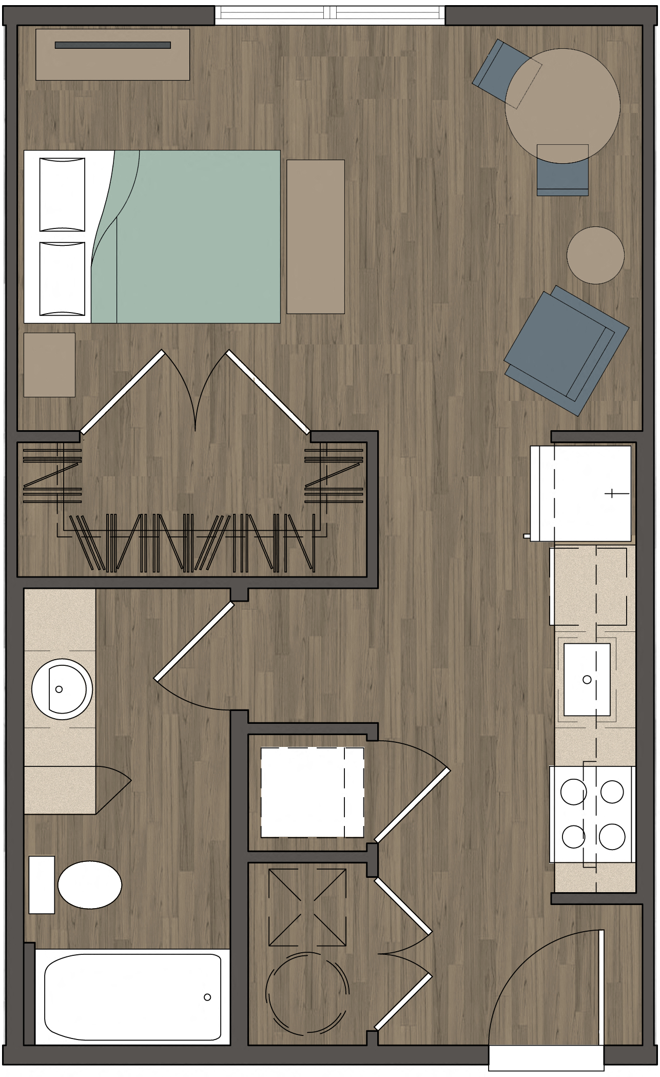 Floor plan for studio, 1 bath, 486 sqft
