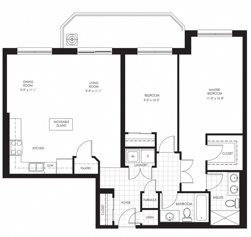 Floor plan for 2 beds, 2 baths, 1000 sqft