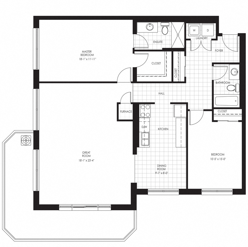 Floor plan for 2 beds, 2 baths, 1418 sqft