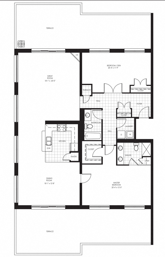Floor plan for 2 beds, 2 baths, 1870 sqft