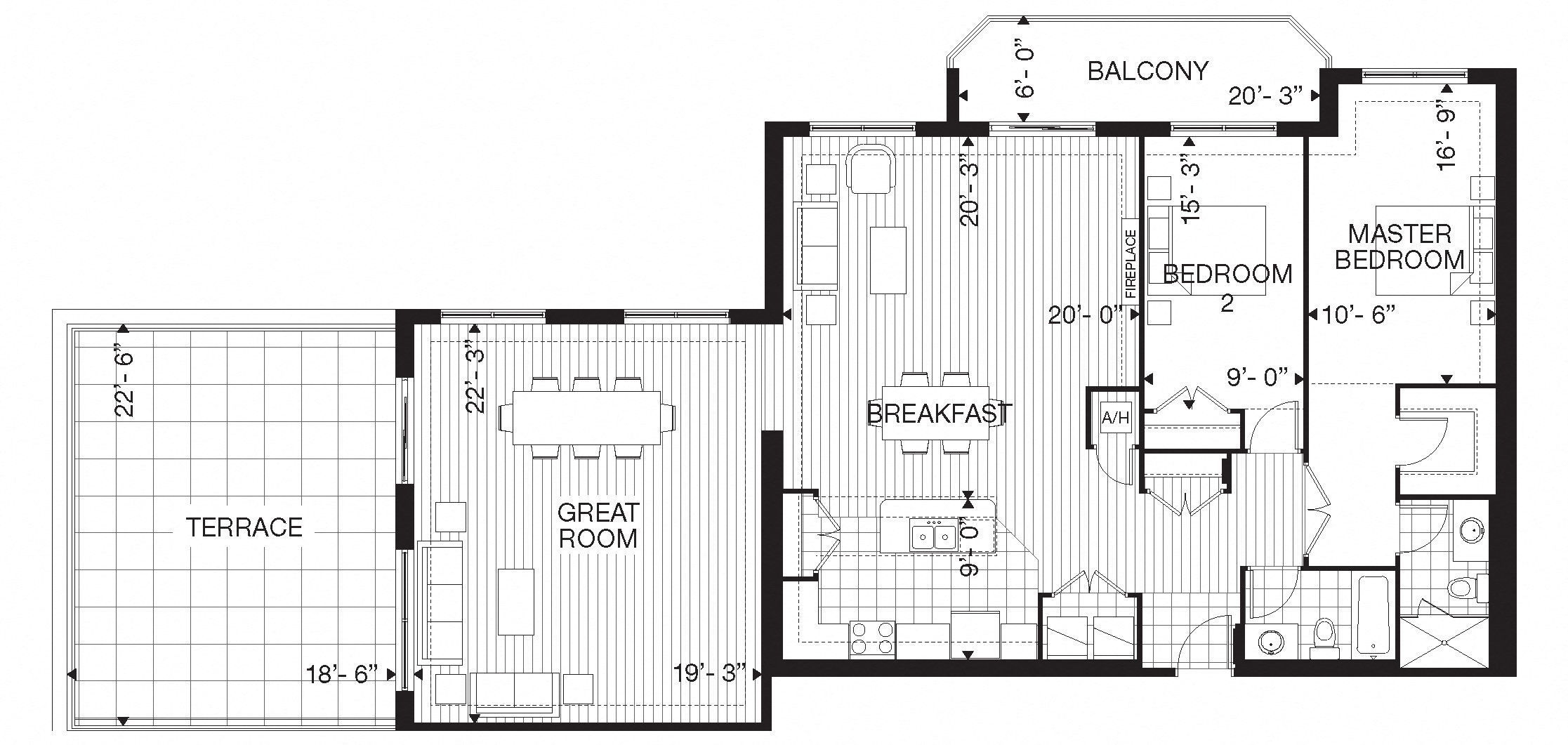 Floor plan for 2 beds, 2 baths, 1810 sqft