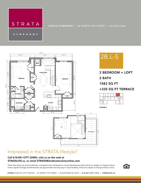 Floor plan for 2 beds, 2 baths, 1583 sqft