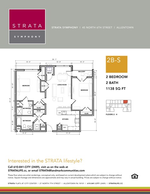 Floor plan for 2 beds, 2 baths, 1138 sqft