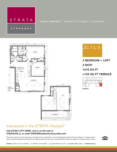 Floor plan for 2 beds, 2 baths, 1610 sqft