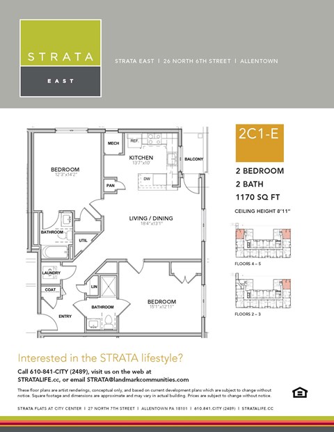 Floor plan for 2 beds, 2 baths, 1170 sqft