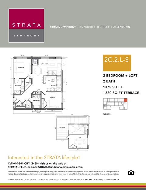 Floor plan for 2 beds, 2 baths, 1375 sqft