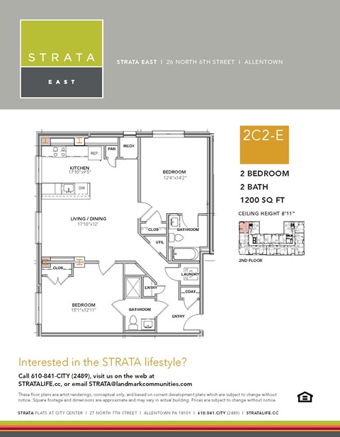 Floor plan for 2 beds, 2 baths, 1200 sqft
