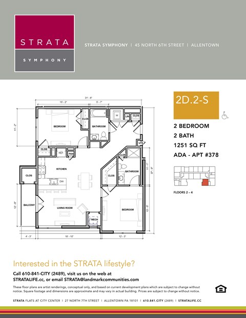 Floor plan for 2 beds, 2 baths, 1251 sqft