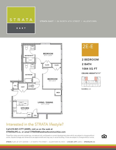 Floor plan for 2 beds, 2 baths, 1084 sqft