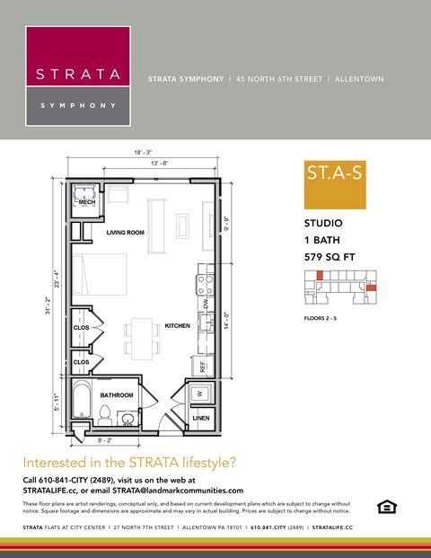 Floor plan for studio, 1 bath, 593 sqft