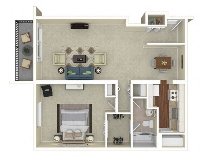 Floor plan for 1 bed, 1 bath, 950 sqft