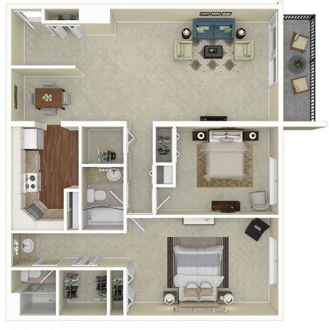 Floor plan for 2 beds, 2 baths, 1175 sqft