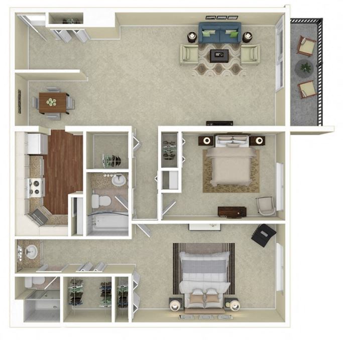 Floor plan for 2 beds, 2 baths, 1113 sqft