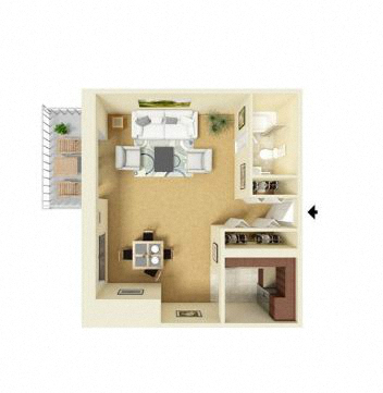 Floor plan for studio, 1 bath, 375 sqft