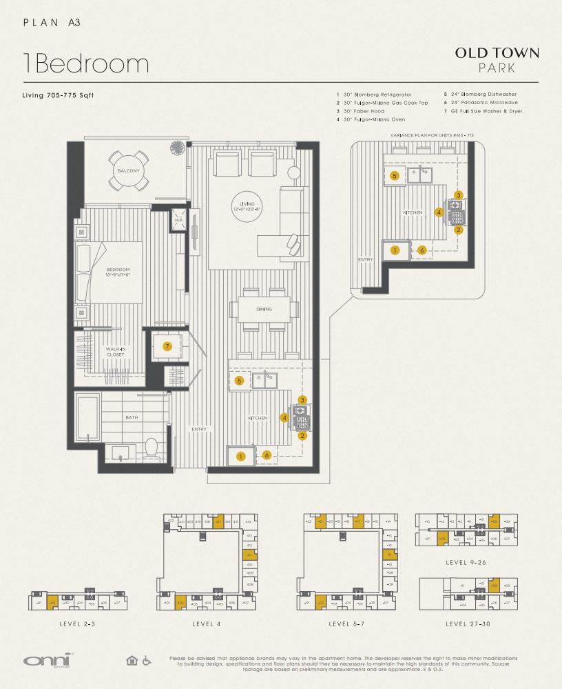 Floor plan for 1 bed, 1 bath, 775 sqft