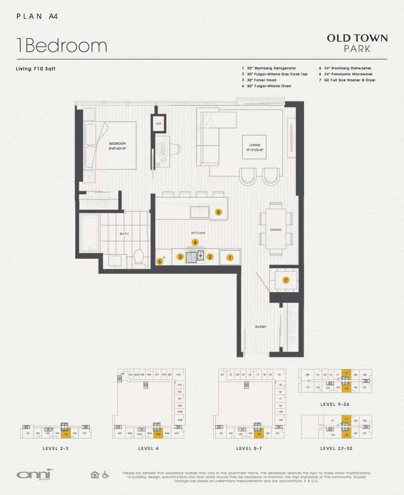 Floor plan for 1 bed, 1 bath, 710 sqft