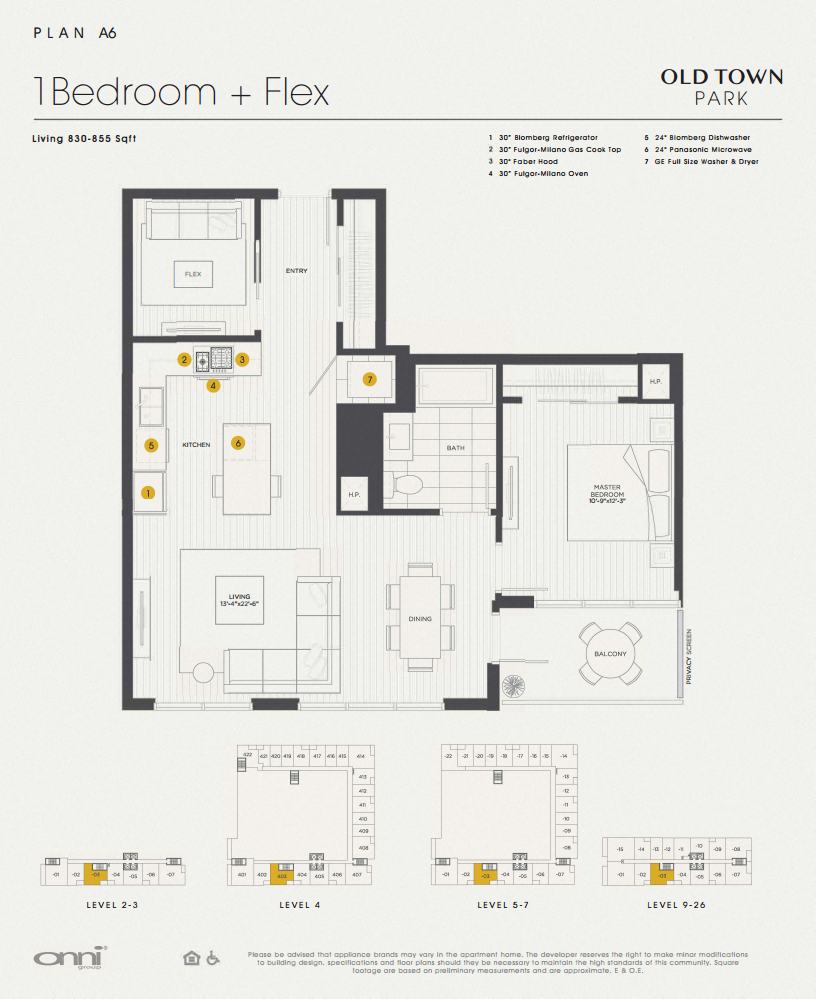 Floor plan for 1 bed, 1 bath, 855 sqft