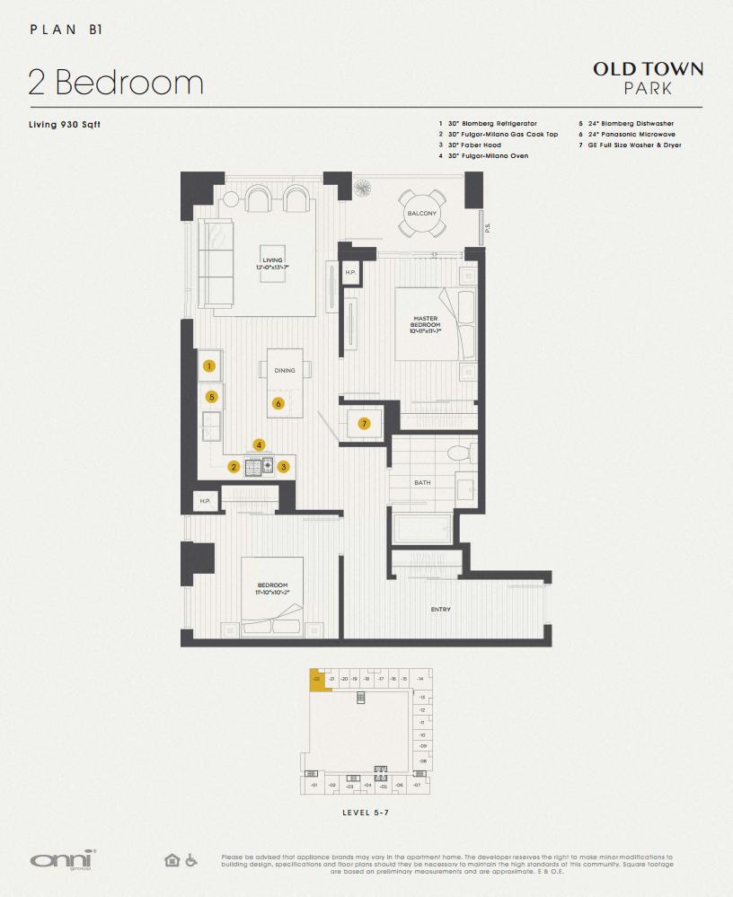 Floor plan for 2 beds, 1 bath, 930 sqft