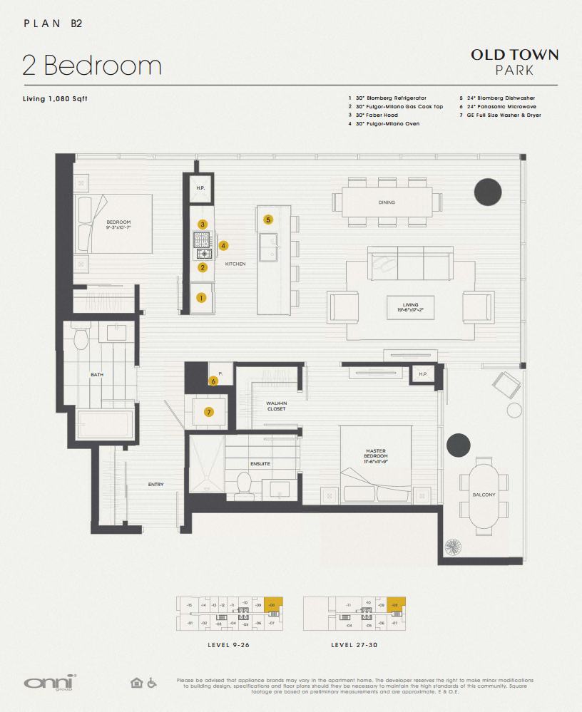 Floor plan for 2 beds, 2 baths, 1080 sqft