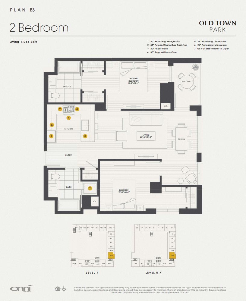 Floor plan for 2 beds, 2 baths, 1085 sqft