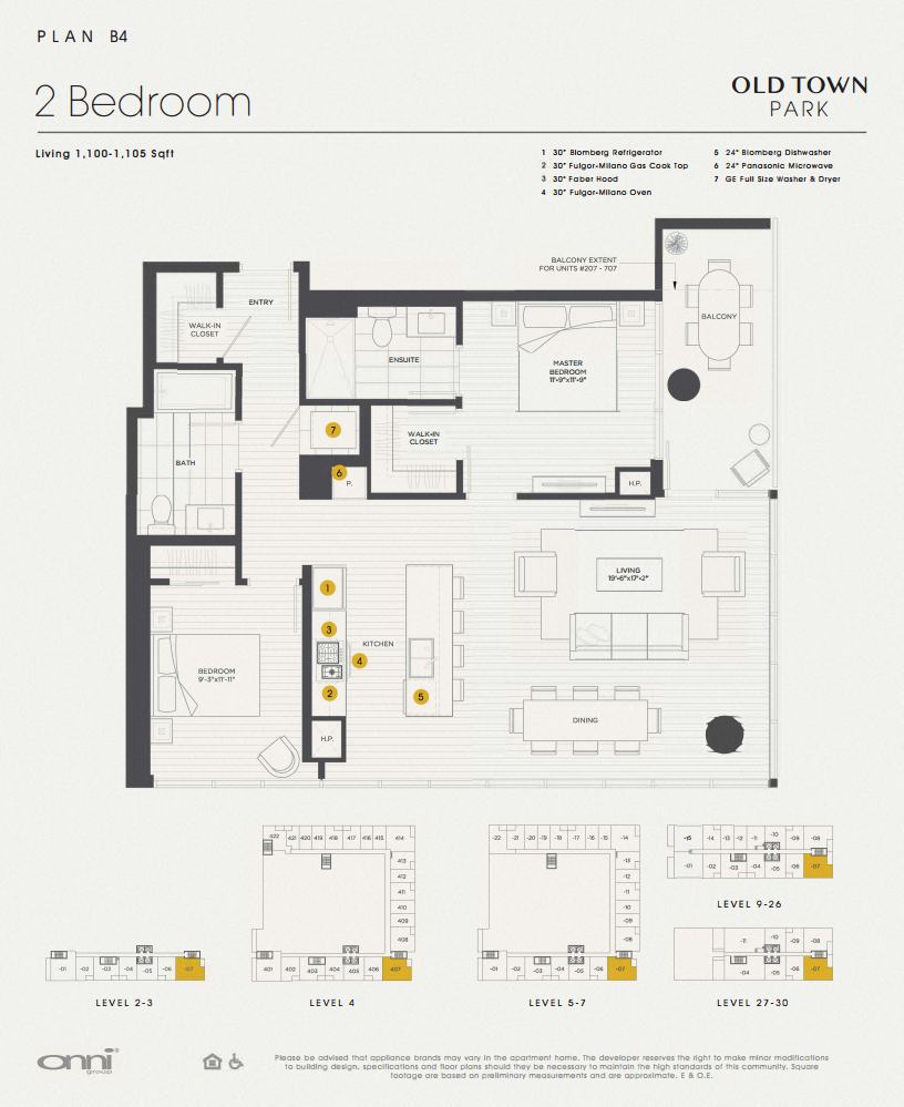 Floor plan for 2 beds, 2 baths, 1105 sqft