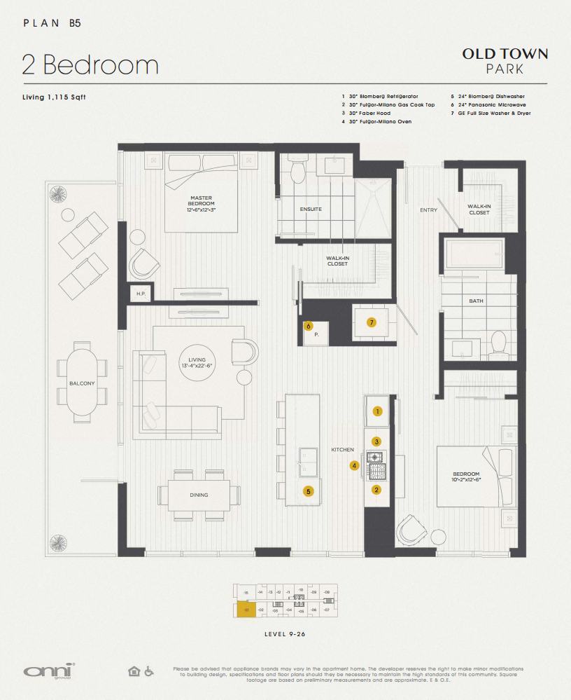 Floor plan for 2 beds, 2 baths, 1115 sqft