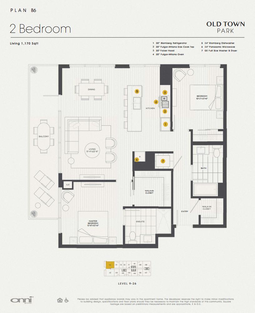 Floor plan for 2 beds, 2 baths, 1170 sqft