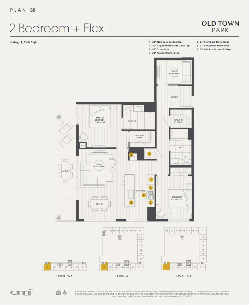 Floor plan for 2 beds, 2 baths, 1265 sqft