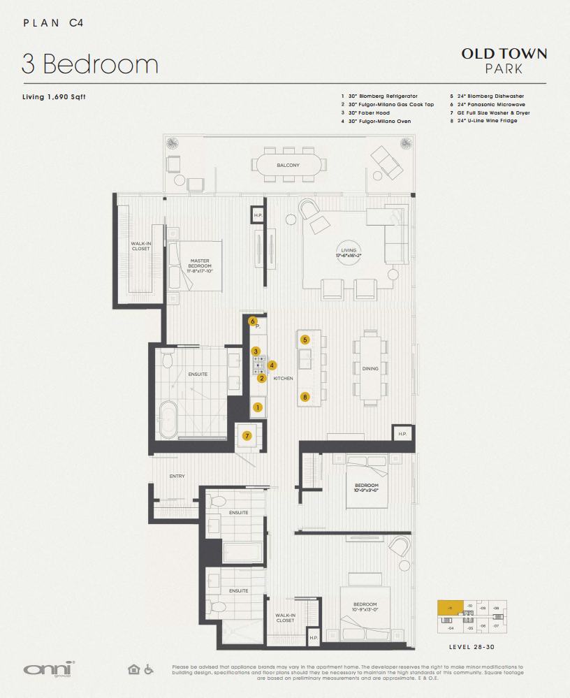 Floor plan for 3 beds, 2 baths, 1690 sqft