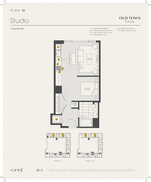 Floor plan for studio, 1 bath, 565 sqft