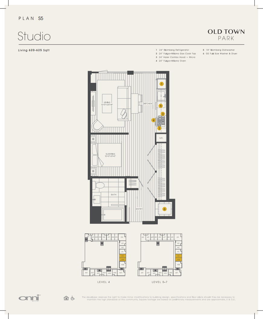 Floor plan for studio, 1 bath, 625 sqft