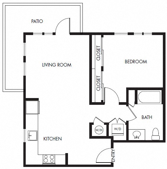Floor plan for 1 bed, 1 bath, 752 sqft