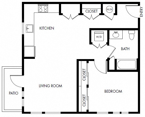 Floor plan for 1 bed, 1 bath, 807 sqft
