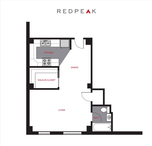 Floor plan for studio, 1 bath, 410 sqft