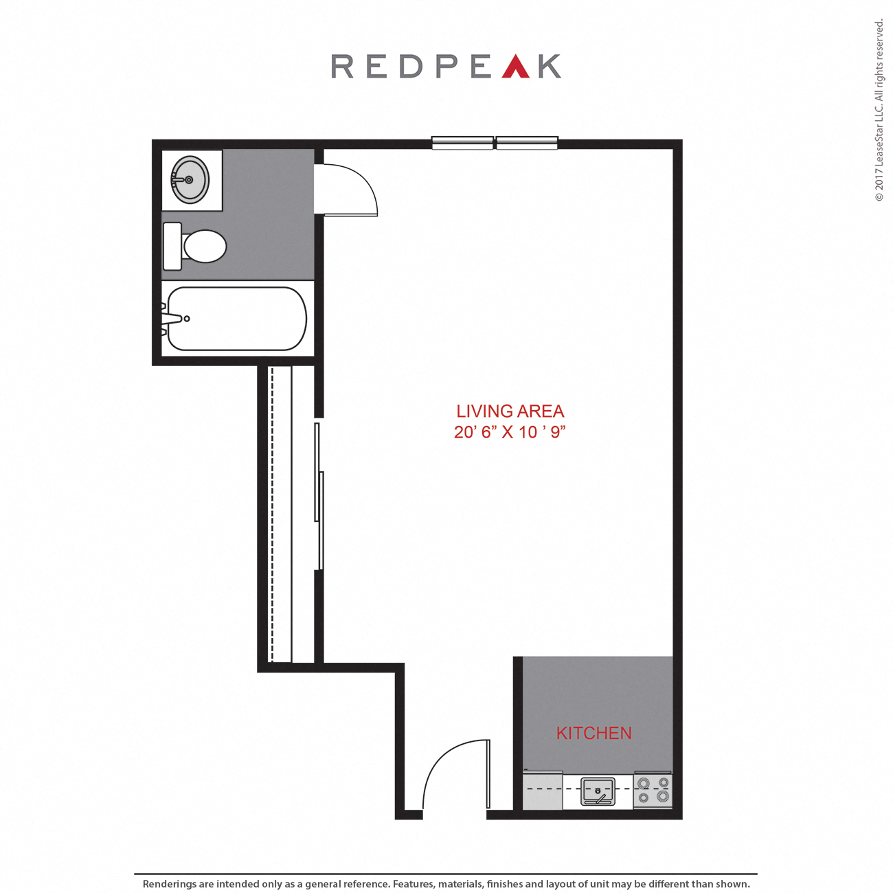 Floor plan for studio, 1 bath, 259 sqft