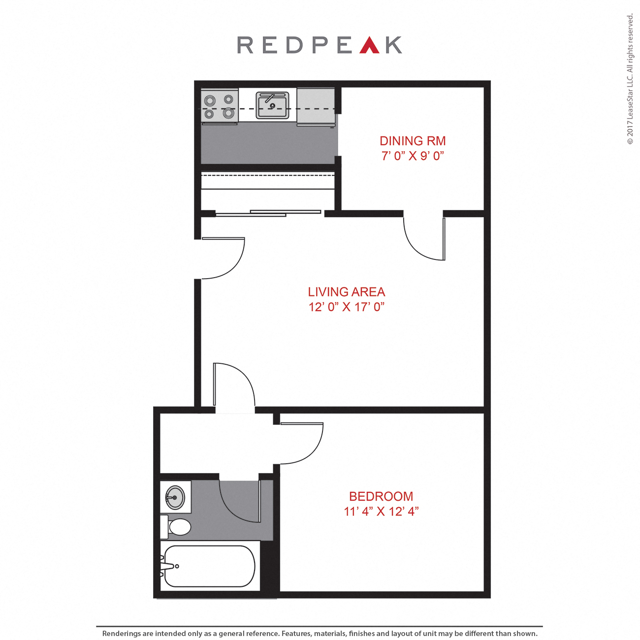 Floor plan for 1 bed, 1 bath, 545 sqft