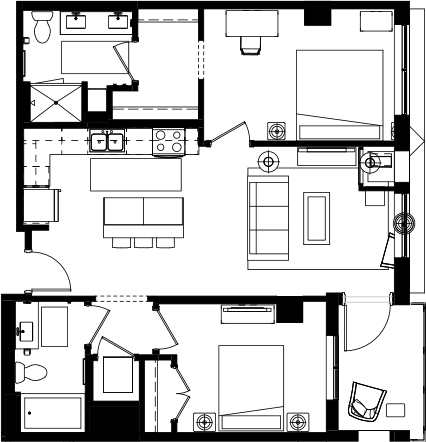 Floor plan for 2 beds, 2 baths, 1120 sqft