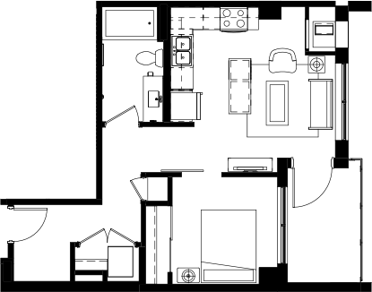 Floor plan for studio, 1 bath, 592 sqft