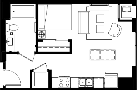 Floor plan for studio, 1 bath, 465 sqft