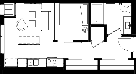 Floor plan for studio, 1 bath, 506 sqft